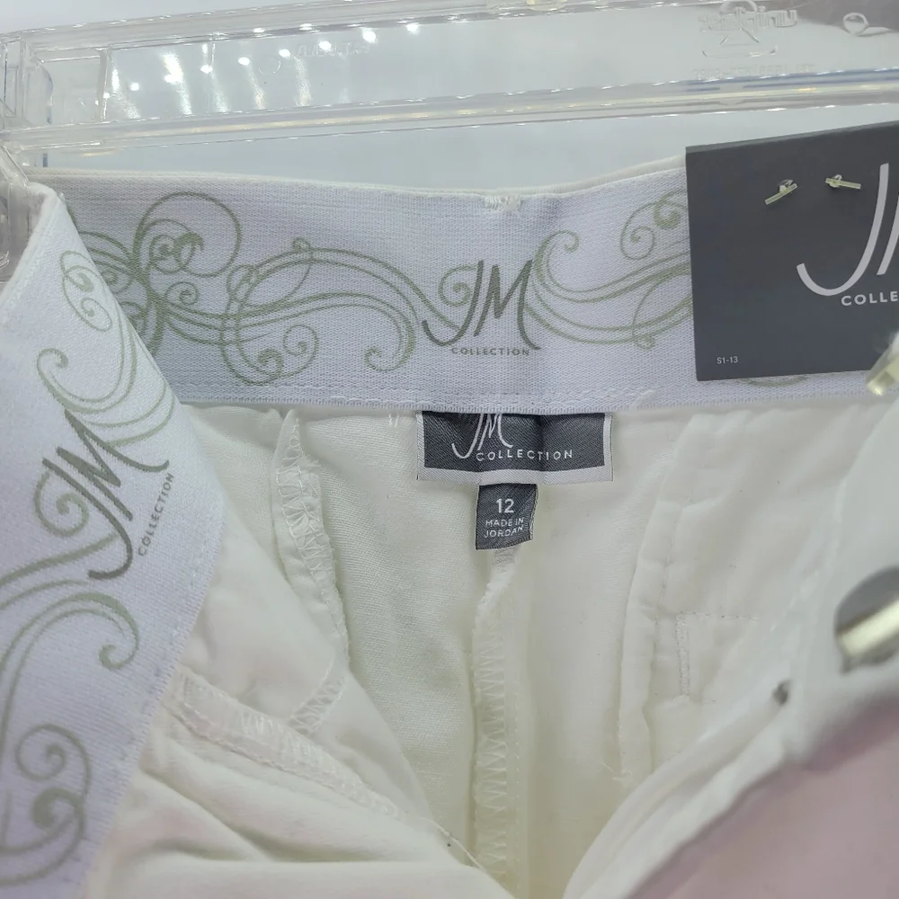 NWT JM Collections White Cotton No Gap Waistband Size 12 Tummy Slimming Panels